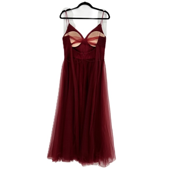Anthropologie BHLDN Camden Dress Burgundy Red Sweetheart Tulle Dress Bodice 14 - Picture 5 of 16